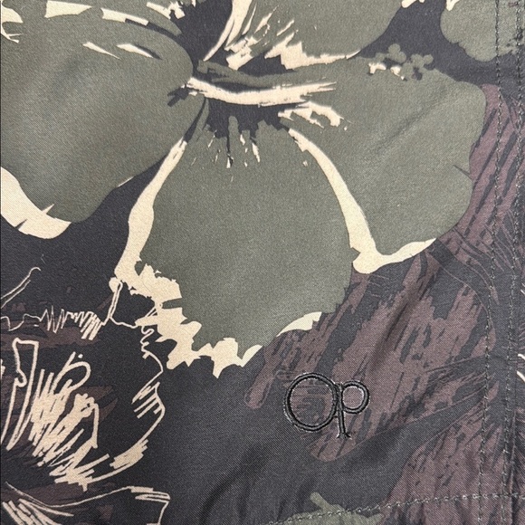 OP Green and Brown Board Shorts with Tropical Floral Design - Picture 4 of 4